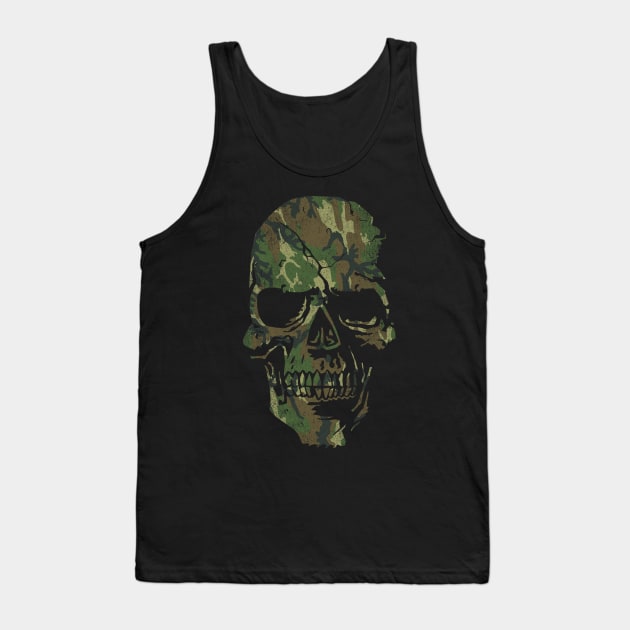 Skull Graphic - Cool Badass Distressed Art - Camo Green Tank Top by tommartinart